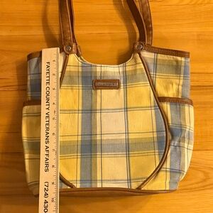 Longaberger Yellow and Blue Plaid Tote GUC